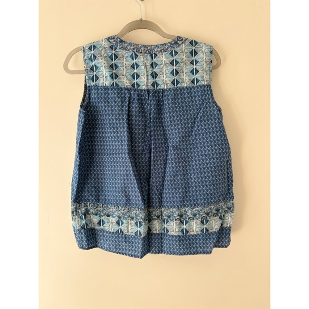 Gap Womens Blue Geometric Mosaic Print Sleeveless Henley Boho Blouse Medium‎ - Picture 2 of 3
